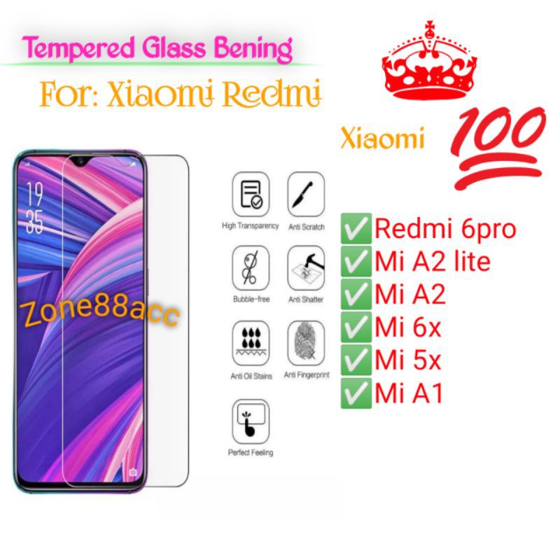 Xiaomi Mi A1 A2 Lite 5X 6X Redmi 6pro Antigores Bening Tempered Glass Screen Guard protector TG