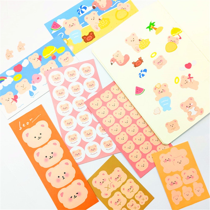 2 Pcs/set Japanese Style Pink Bear Pattern Diy Stickers for Hand Account Diary Notebook Decoration