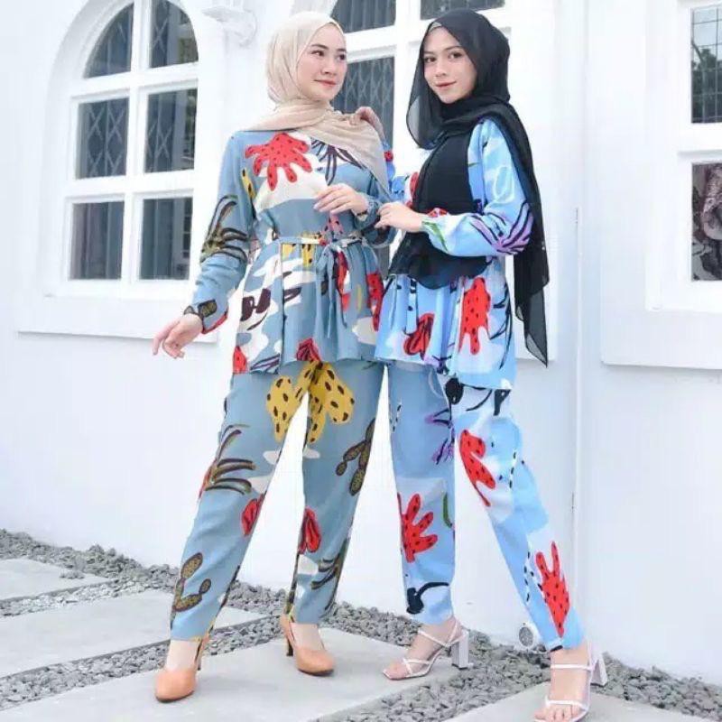 Babydoll Bali Panjang Motif Kaktus Ruffle