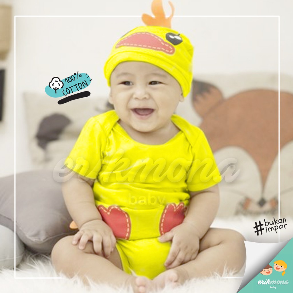 ⭐️baju bayi Jumper Bayi baju anak bebek kuning topi lucu⭐️