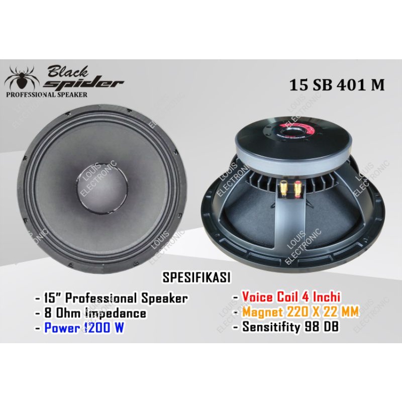 Speaker Komponen Black Spider 15 SB 401 M 15SB401 M 15 Inch ORIGINAL