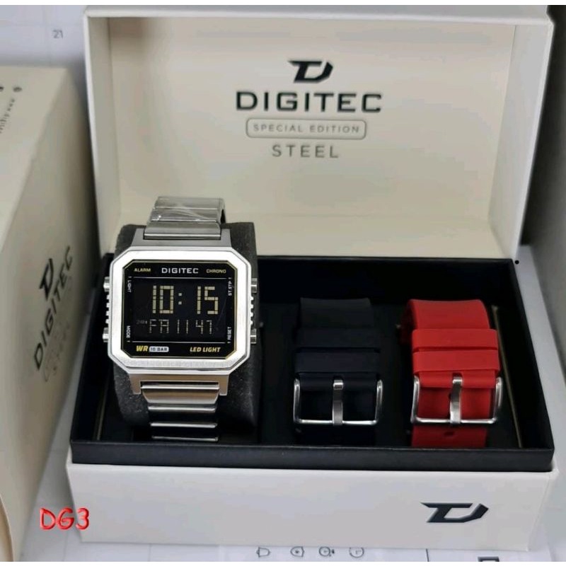 DG 5180 TERBARU Jam Tangan Pria Original Digitec DGS-5180R 2 Extra Straps Cadangan