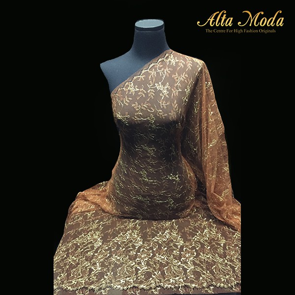 

Alta Moda Brokat Perancis Chantilly Metallic - Benang Emas (Coklat)