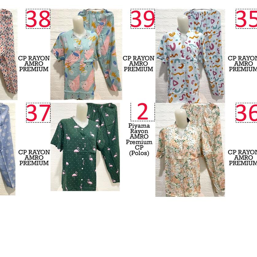 ▲ Babydoll CP Rayon AMRO PREMIUM Celana Panjang Lengan Pendek Kancing Full Piyama Baju Tidur Wanita 