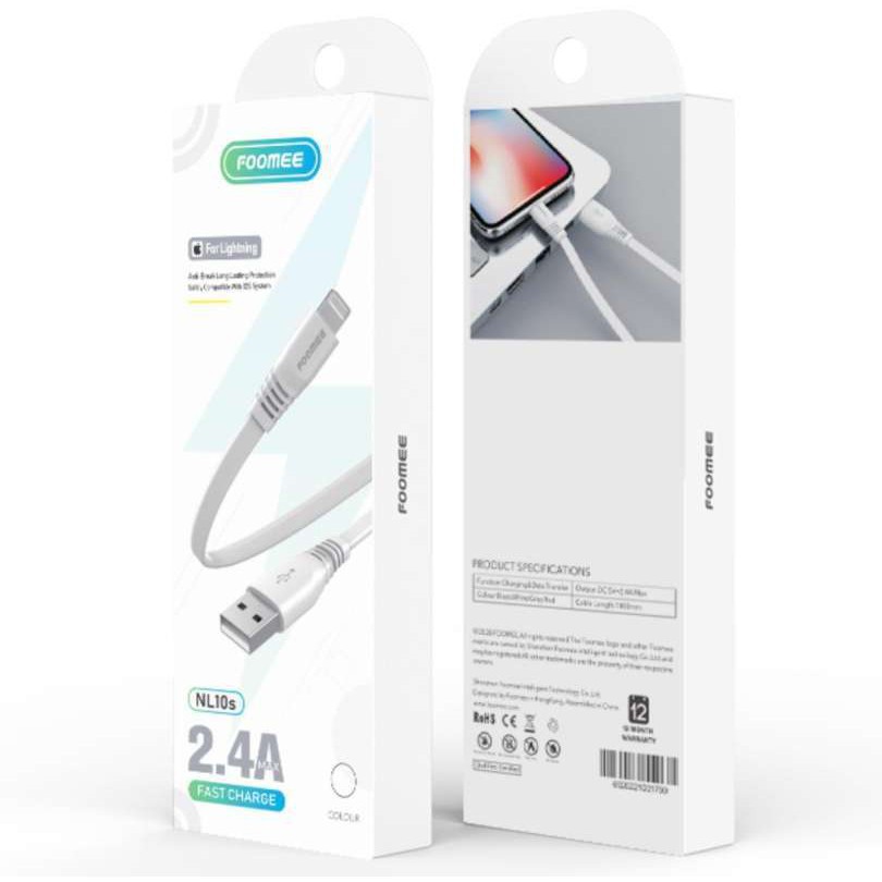 Foomee NL10S Kabel Data Lightning USB Iphone 5 6 7 8 9 X 12 Pro Max - Fast charger 1M