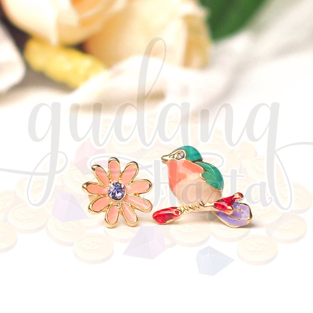 Anting Asimetris Tusuk Little Bird and Flower Lucu GH 203168