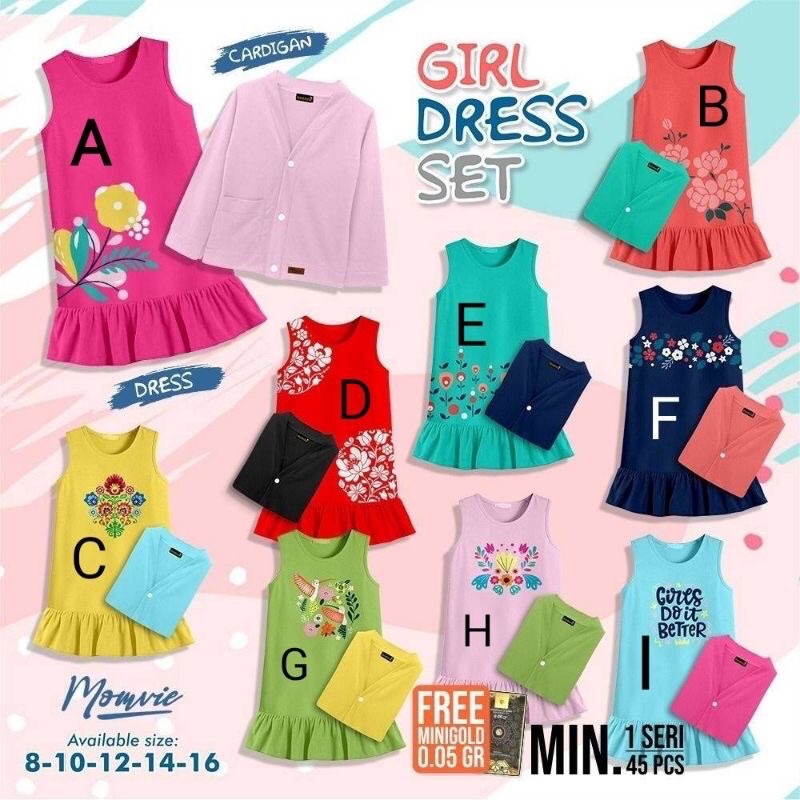 GIRL DRESS SET CARDIGAN by MOMVIE ANAK USIA 8TH-16TH by Paddlekids