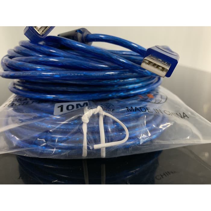 AFW10 | KABEL USB 2.0 MALE TO FEMALE WEBSONG 10 M / KABEL PERPANJANGAN USB (BLUE TRANSPARANT)