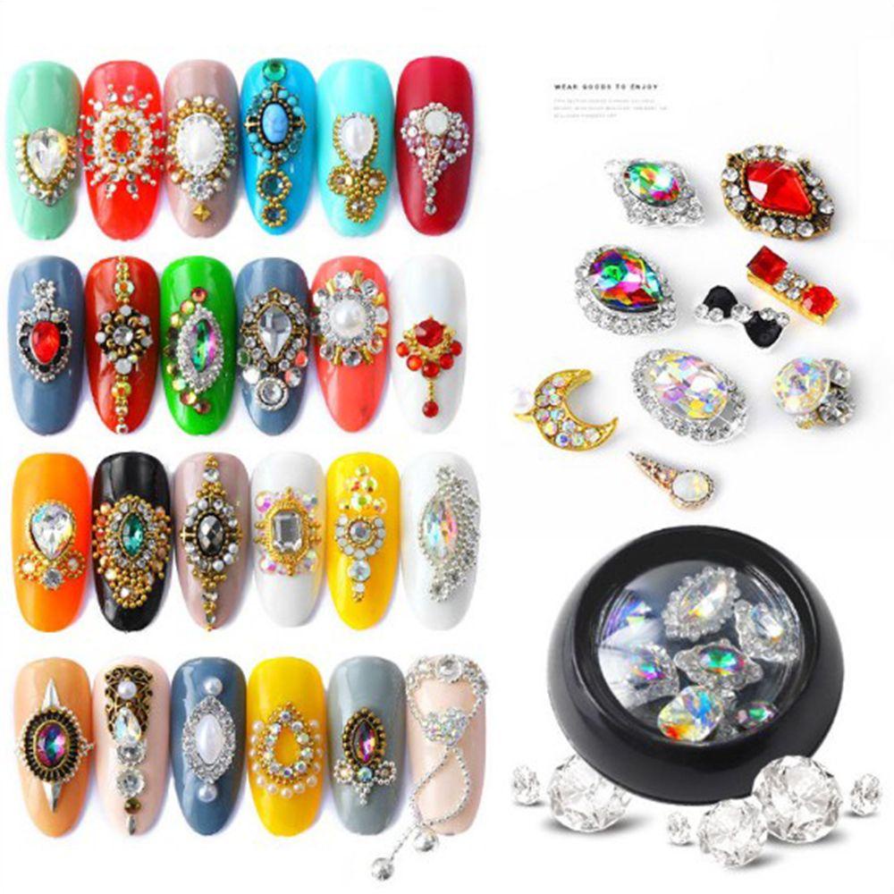 AUGUSTINA Augustina Nail Art Charms 6Pcs /Set Tips 3D Warna-Warni Manicure Charm Kaca Oktagonal Studs Alloy Crystal