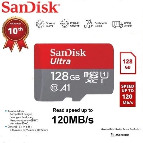 Memory Card MMC Sandisk Ultra 120mbps - 150mbps A1 SDXC UHS-1 - Garansi Resmi 10 Tahun - Original