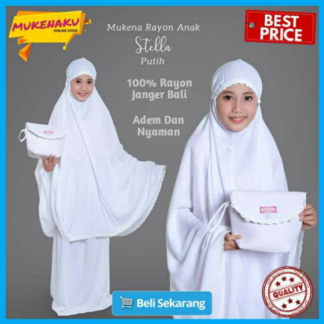 MUKENA ANAK KATUN MUKENA RAYON ANAK STELLA PUTIH