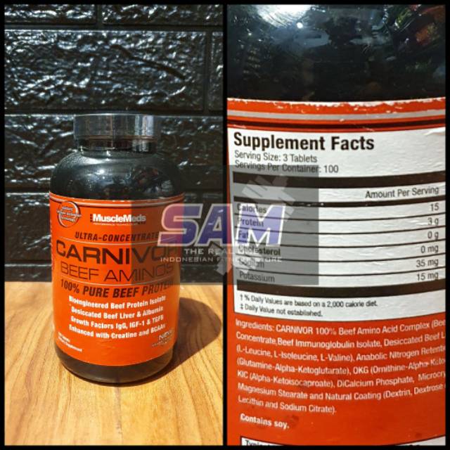 Suplemen Fitness MUSCLEMEDS Amino Carnivor 300 tablet Malang Beef Protein