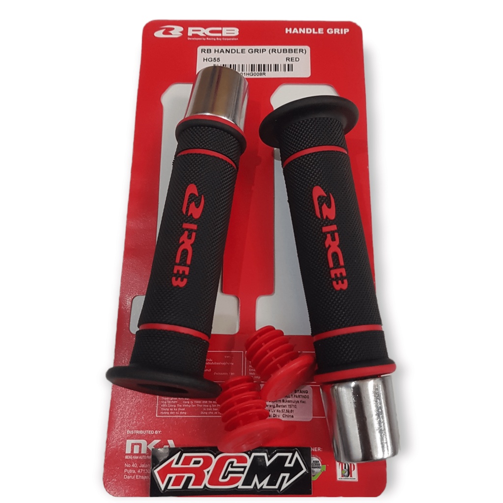 HANFAT HANPAD HANDGRIP HAND GRIP RCB RACINGBOY UNIVERSAL MOTOR WARNA RED MERAH TYPE HG55 HG 55 RUBBER SEPAKET + PLUS SDH SMA JALU STANG CHROM CROME CHROME BESI ORI ORIGINAL RCBB RCB RACING BOY RACINGBOY ASLI