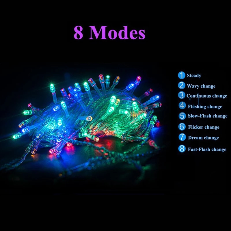 Hot Sale/8Mode 10M 100lampu String Natal Outdoor LED/Tahan Air EU US Plug Taman Mall Eaves Lampu Peri Hias/Natal Pesta Pernikahan Liburan Pencahayaan