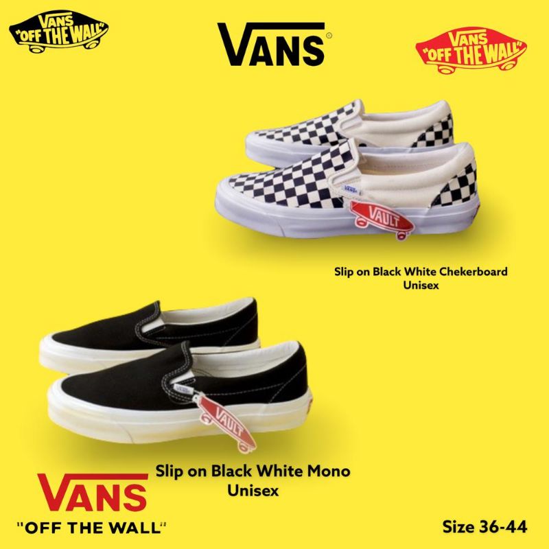 Sepatu Vans Slip On Pria BW Black White Checkerboard BW Mono Premium Import Quality