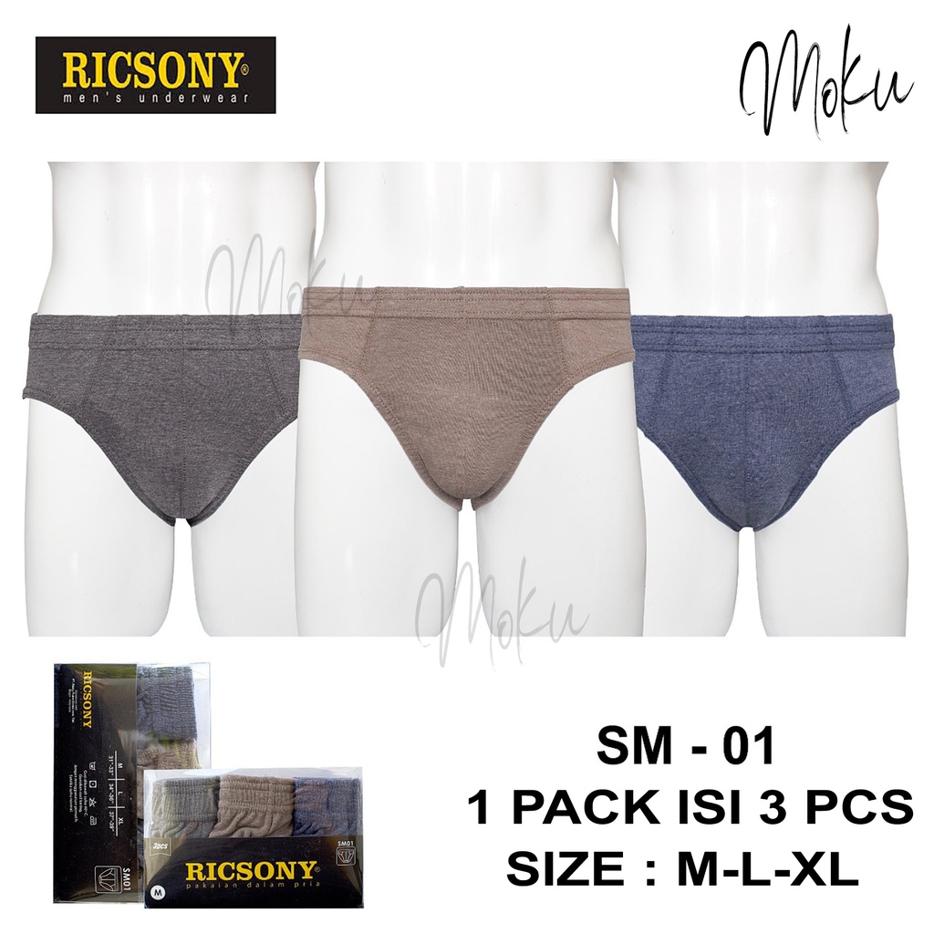 RICSONY SM-01 3 Pcs - 1 Pack Celana Dalam Pria Ricsony Isi 3 Pcs - Men Briefs Ricsony SM 01