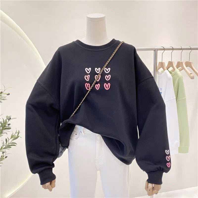 SWEATER OVERSIZE LOVE LOVE BORDIR - SWEATER OVERSIZE WANITA - SWEATSHIRT WANITA BAHAN FLEECE