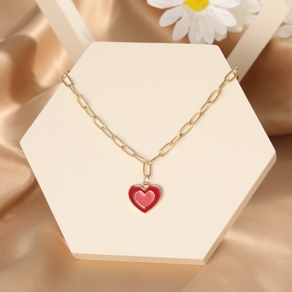 YEEZII Korea Fashion Color Heart Pendant Necklace Niche Gold Choker Women Accessories