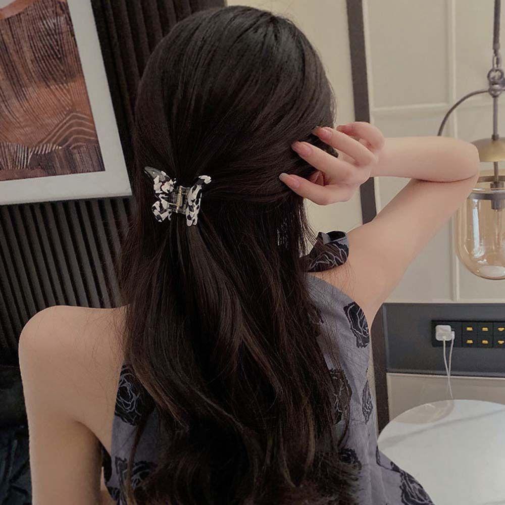 NEEDWAY Women Hair Claw Trendy Sweet Hairgrip Untuk Anak Perempuan Leopard Akrilik Korea Ponytail Holder