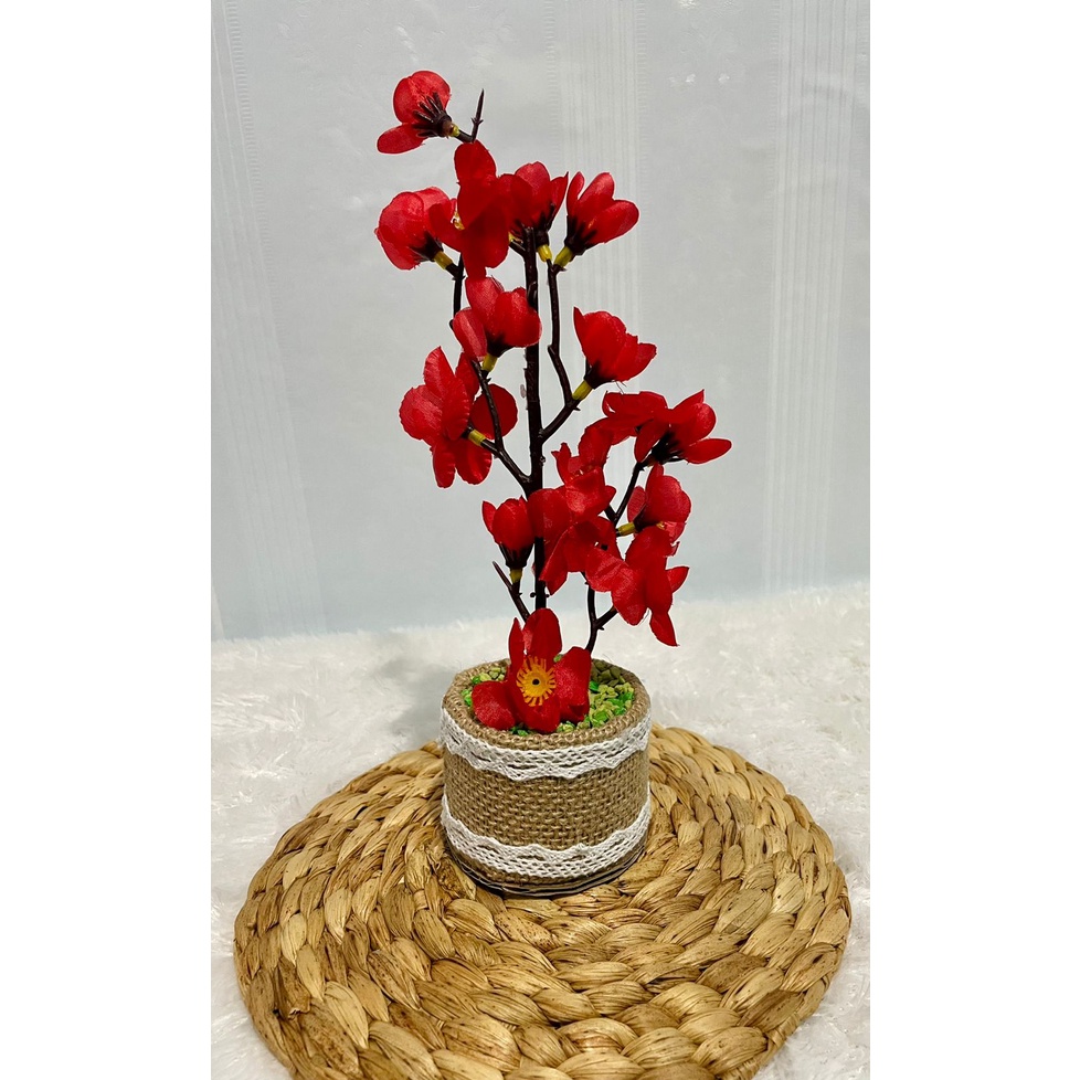 Bunga Sakura Artifisial Dengan Pot Goni Lucu