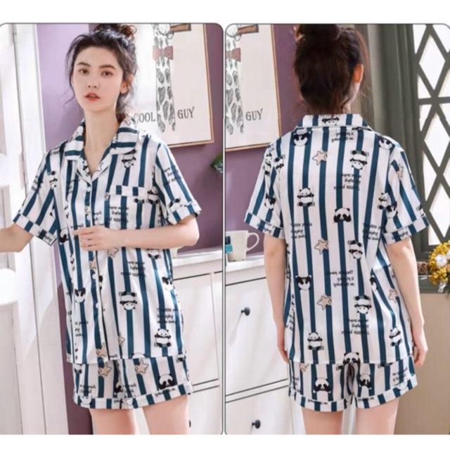 Piyama satin pooh garis