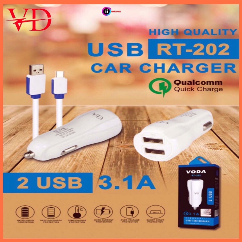 Car Charger Colokan Mobil 2 Ports  3.1A VODA RT-202