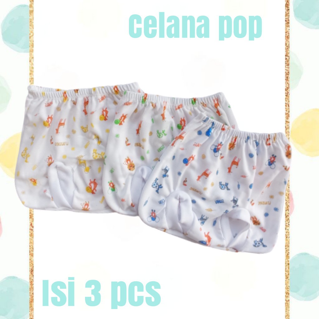 3 Pcs Celana Pop Bayi Print || Celana Kacamata Bayi  Print