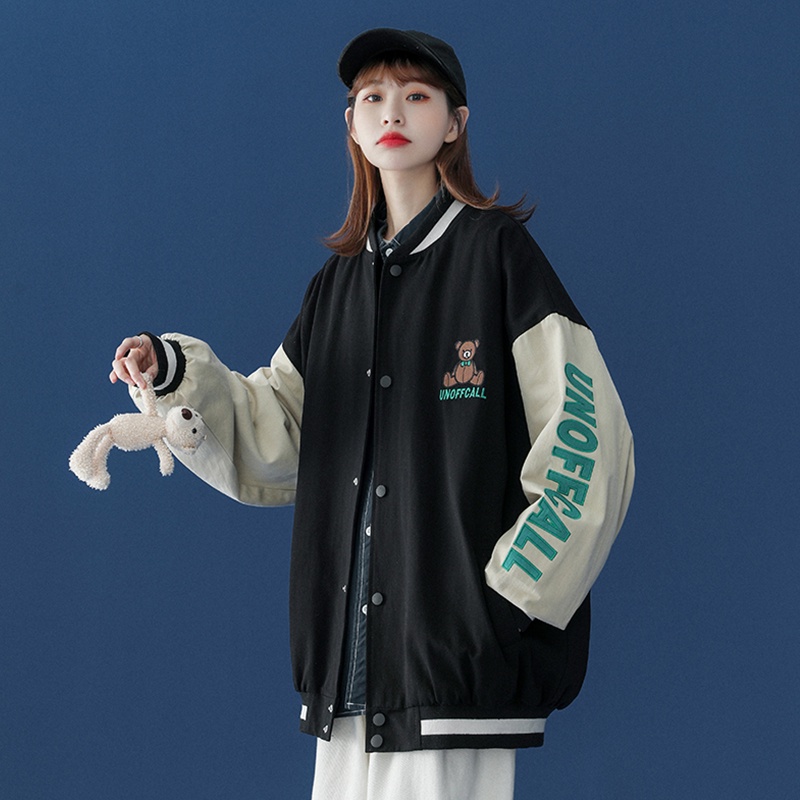 Newlan WT003 Jaket Baseball Japanese Harajuku BF Unisex Jacket College Baseball --- Jodian Baseball Jacket-WT006 Hitam
