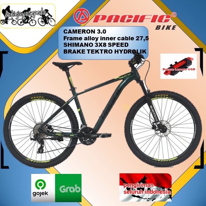 Sepeda Gunung 27,5" PACIFIC VIGILON 3.0 Shimano 24 speed dan rem hydra - Hijau, bonus lampu USB