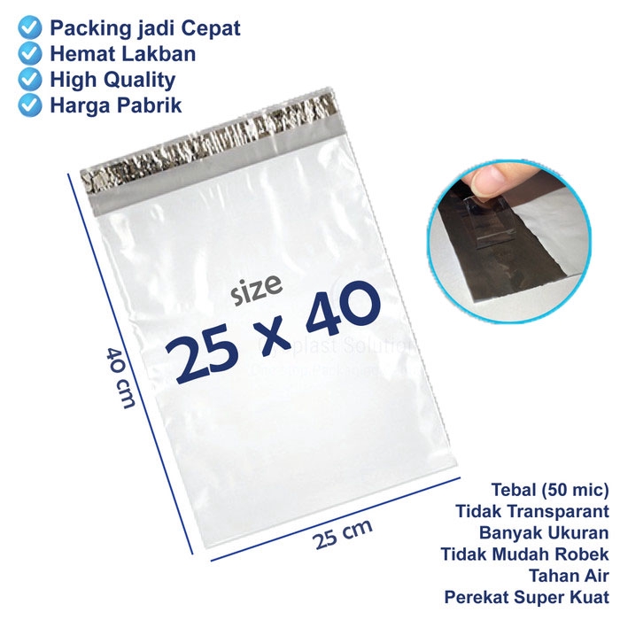 10 Lembar - Polymailer 25X40cm Kantong Plastik Perekat Online Poly Mailer [PUTIH]