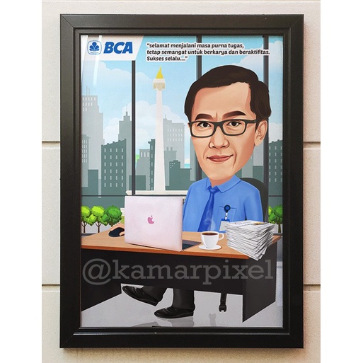 Karikatur Ilustrasi 1 Wajah dengan Cetak + Bingkai  A4 Unik Lucu Murah-1