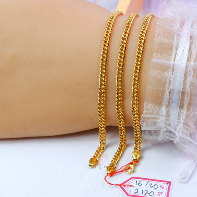 Gelang lemas holo doble rante emas asli 300%