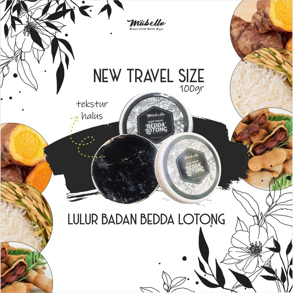 MABELLO Lulur Badan Bedda Lotong Original (Travel size) 100 gr/ BPOM - SYB KAYU BANGKAL BEDDA LOTONG