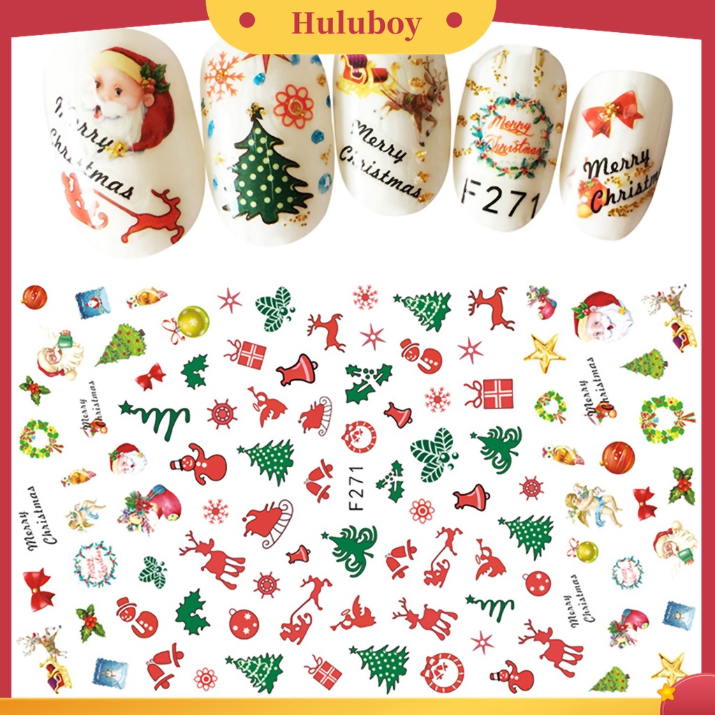 Huluboy Huluboy♡ Stiker Kuku Motif Natal Untuk Dekorasi Nail Art