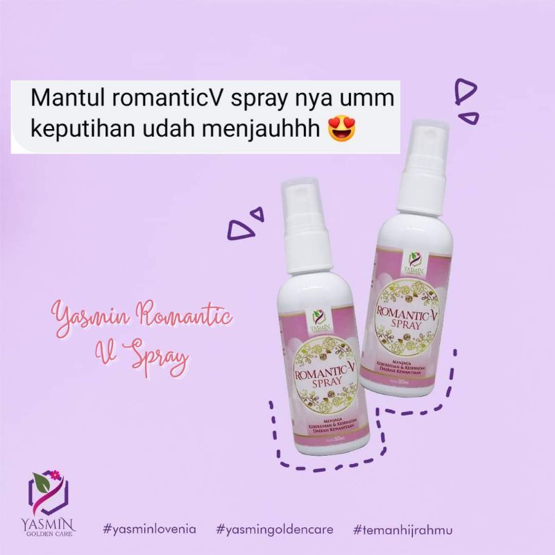 Romantic V Spray Yasmin 50ml - Spray Miss V Keset Rapet Halal Herbal - V Spray Kebersihan &amp; Kesehatan Daerah Kewanitaan