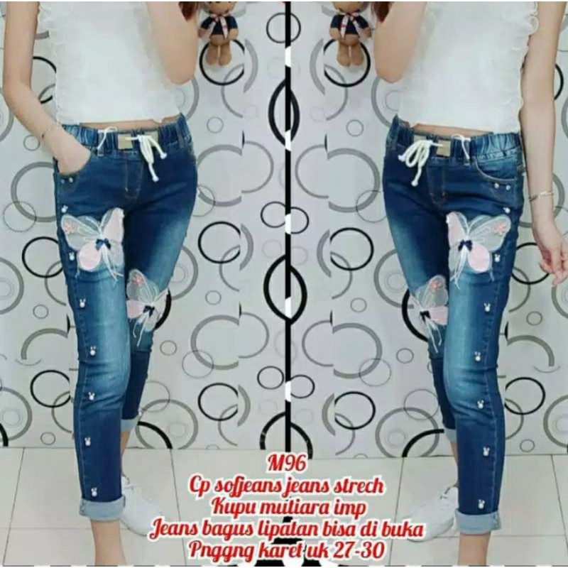 JEANS 7/8 TALI PINGGANG KARET IMPORT