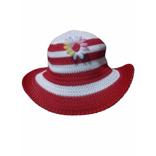 Topi anak buket rajut / topi pantay motip bunga usia 1 -5 tahun-Merah