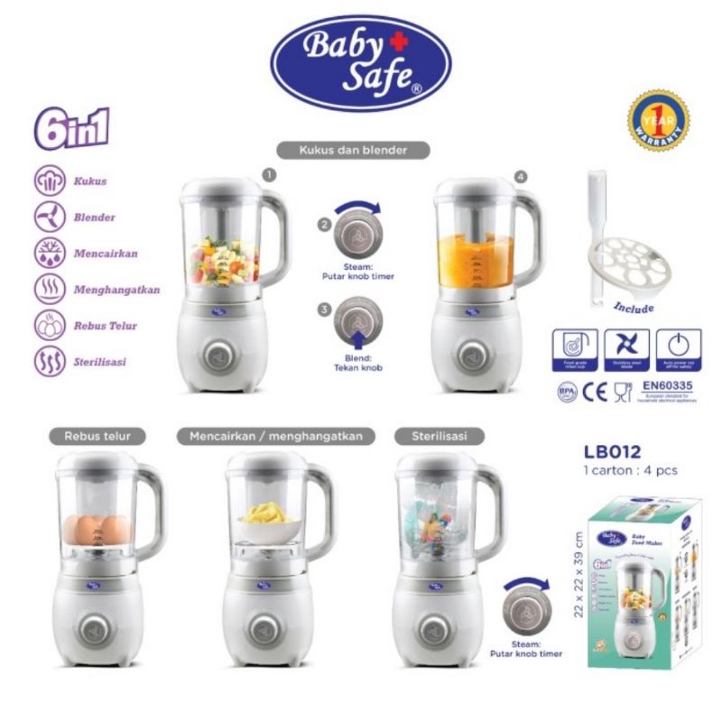 Baby Safe 6in1 Food Maker (LB012)/Steamer Blender