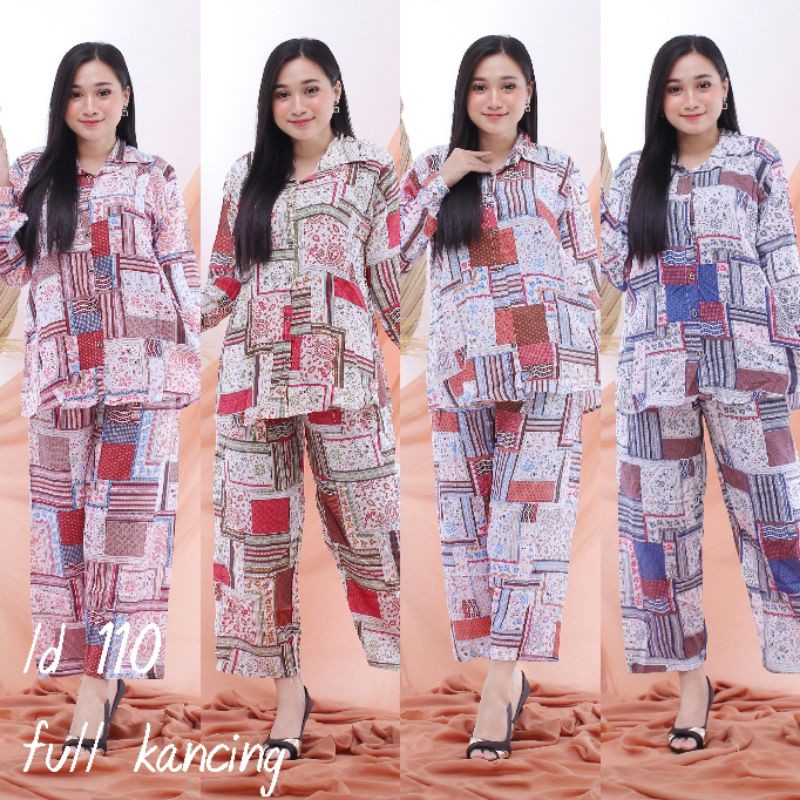 Daily set setelan pajamas / piyama paula syahnaz tie dye abstrak kaktus lengan panjang premium