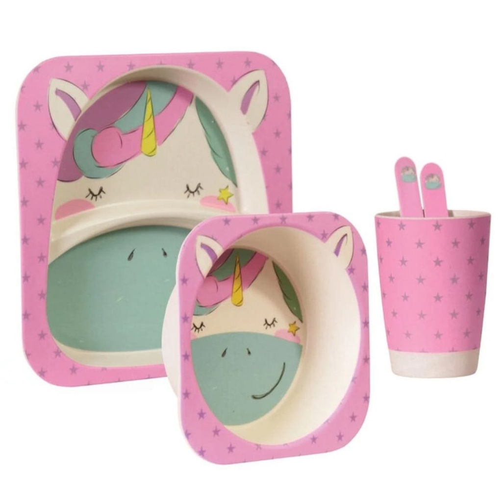 Bamboo Fibre Kids Set 5 Pcs - Set Makan Anak ( Motif Random)