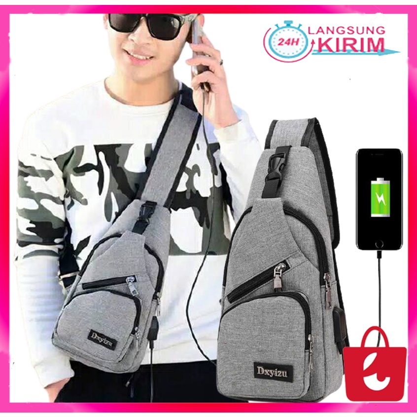 [Promo Terbaru] Tas Selempang Pria dan Wanita Tas Fashion Tas Traveling Sling Bag Shoulder BagTasUsb