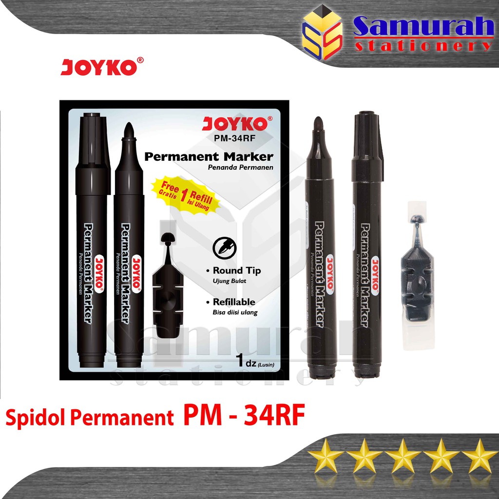 

Spidol Permanent Marker Joyko PM 34 RF Hitam + Refill isi Ulang Tinta 1 Set / Spidol Murah Biru 35RF