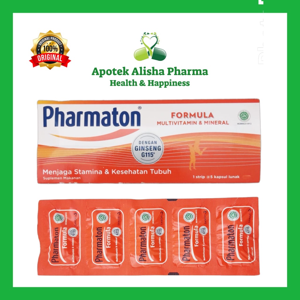 Pharmaton Formula Kapsul (Strip 5 Kapsul) - Farmaton Formula / Suplemen Kesehatan / Multivitamin + Ginseng / Daya Tahan Tubuh / Badan Fit / Tidak Mudah Capek / Stamina / Parmaton Formula