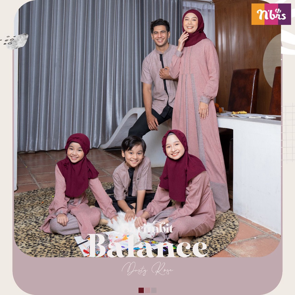 Sarimbit baju Gamis Couple Keluarga Nibras Balance Dusty Rose Terbaru 2022