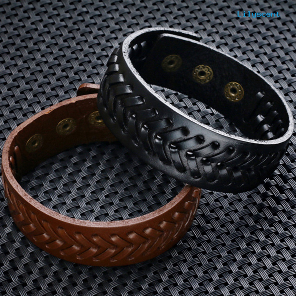 Gelang Bahan Kulit Imitasi Model Lebar Gaya Vintage Untuk Pria