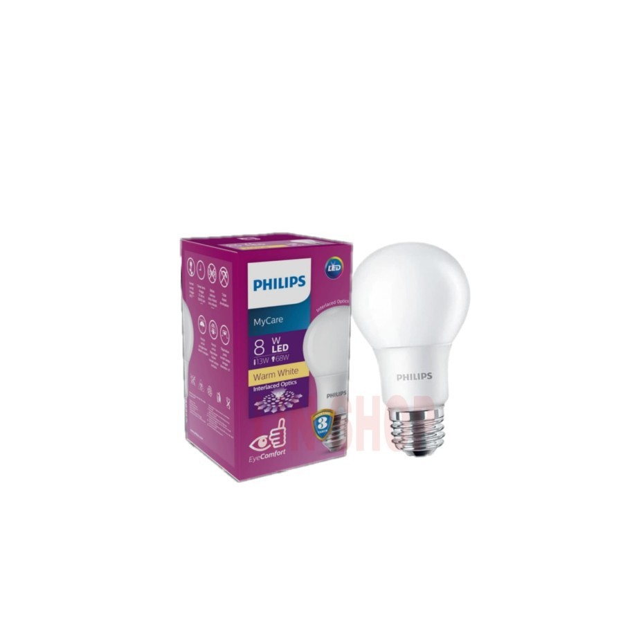 LAMPU LED BULB PHILIPS 8 WATT KUNING BOHLAM LED PHILIPS 8 WATT WARM WHITE