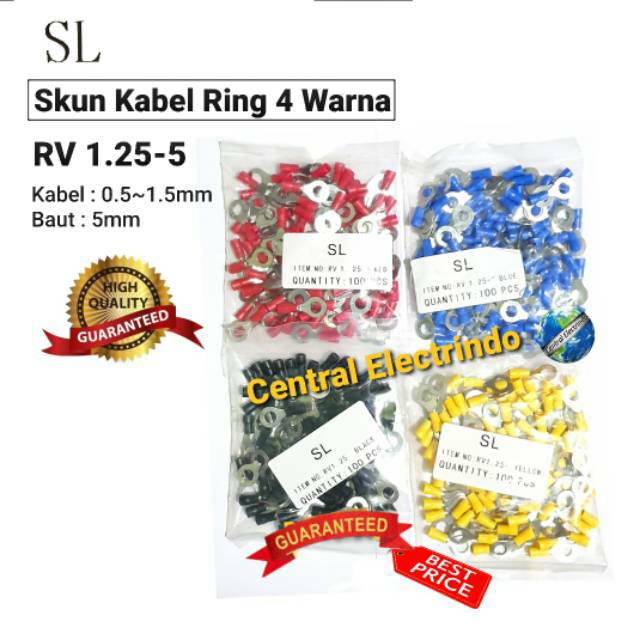 Skun Kabel Ring Warna RV 1.25-5 Kabel 0.5~1.5mm Baut 5mm SL.