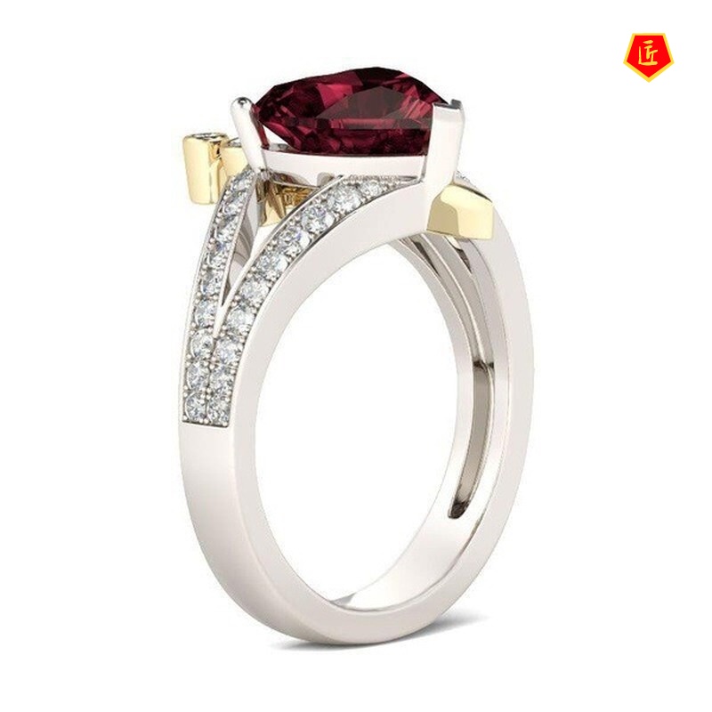 [Ready Stock]925 Silver Creative Heart-Shaped Ruby Crown Ring