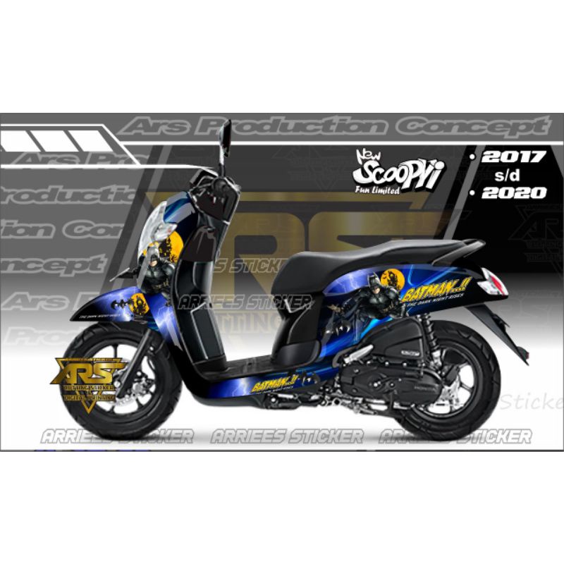 Decal scoopy stylis 2017 - 2020 fullbody Sticker scoopy fi new Custom Batman Grafis Biru - Stiker Ne