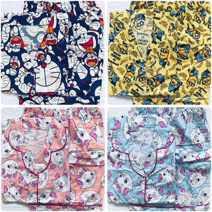 Baju tidur dewasa/celana pendek lengan pendek minion/kucing/dora 316